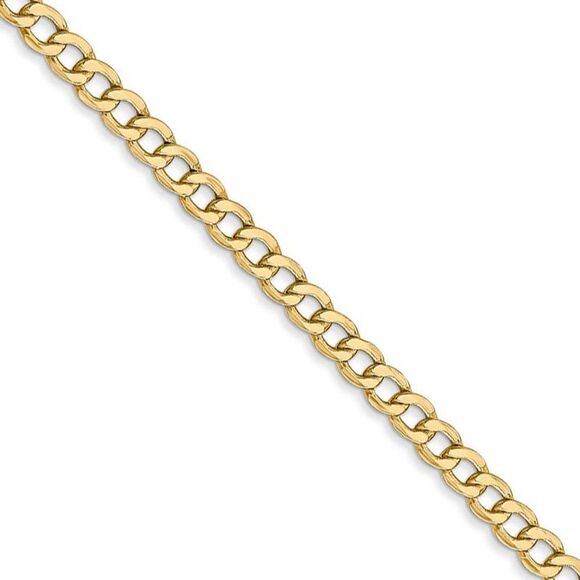 3.35mm 14k Yellow Gold Hollow Curb Link Chain Necklace 16 Inch
